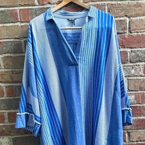 Nic +  Zoe Linen Tunic Striped Dress - 3X - Pockets!